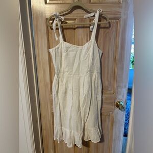 White Linen Tie Shoulder Mini Dress size L Tall